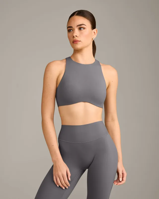 SoftMotion™ High Neck Sports Bra with Grey Logo | Ash Grey made by Oner Active