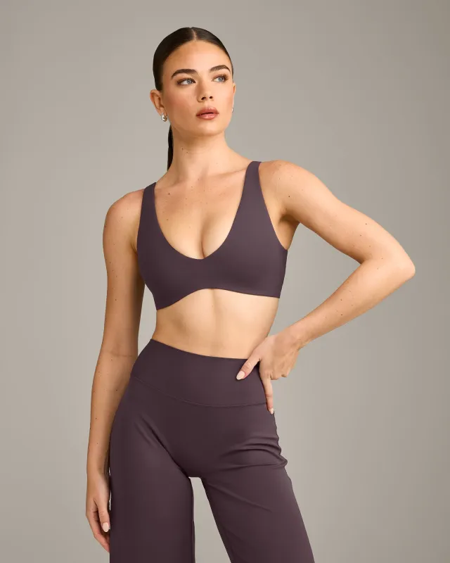 SoftMotion™ Scoop Back Bralette with Grey Logo | Dark Umber Brown sold by Oner Active