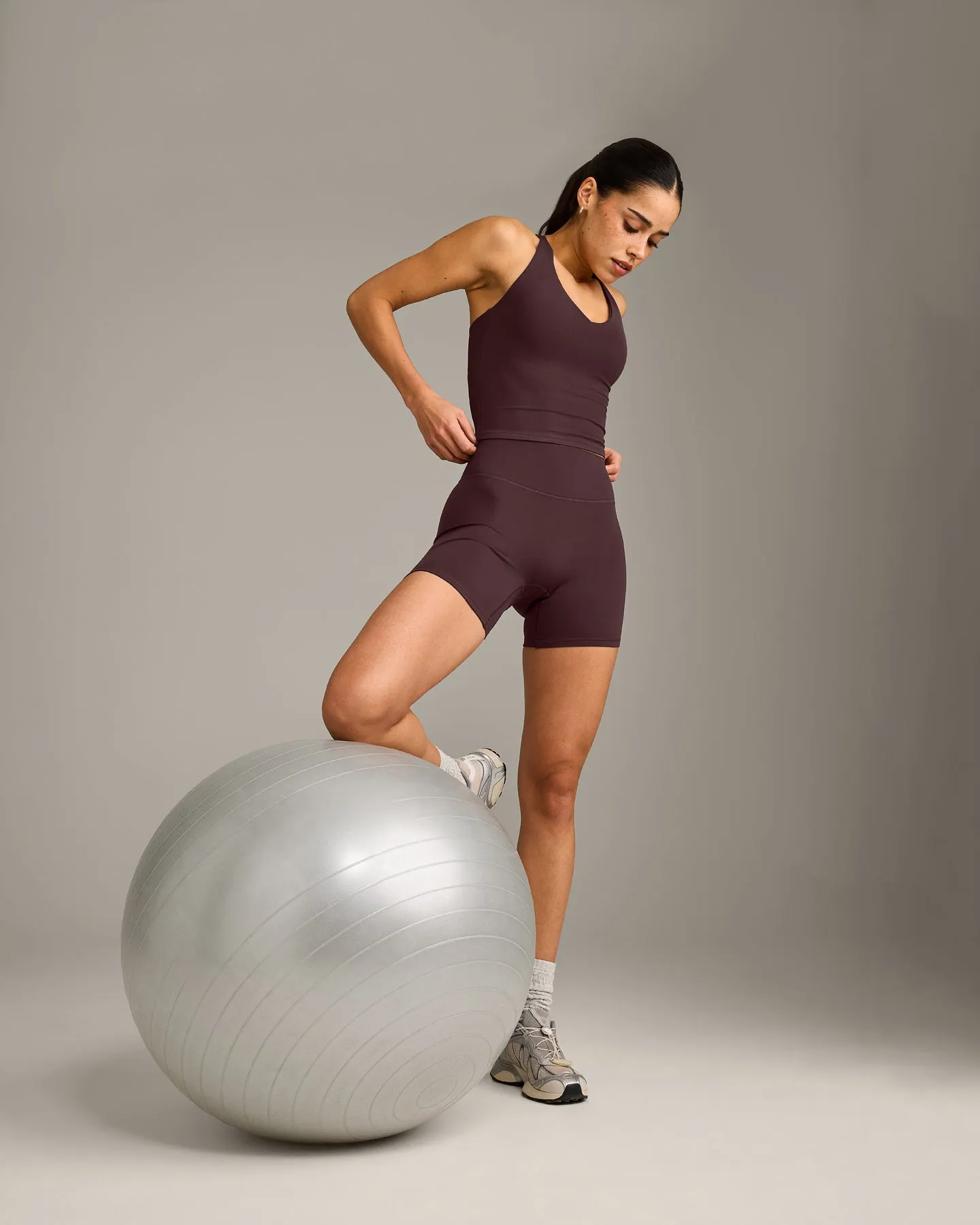 SoftMotion™ Racer Back Mid Vest with Built in Bra Shelf with Grey Logo | Plum Brown sold by Oner Active product image thumbnail 3