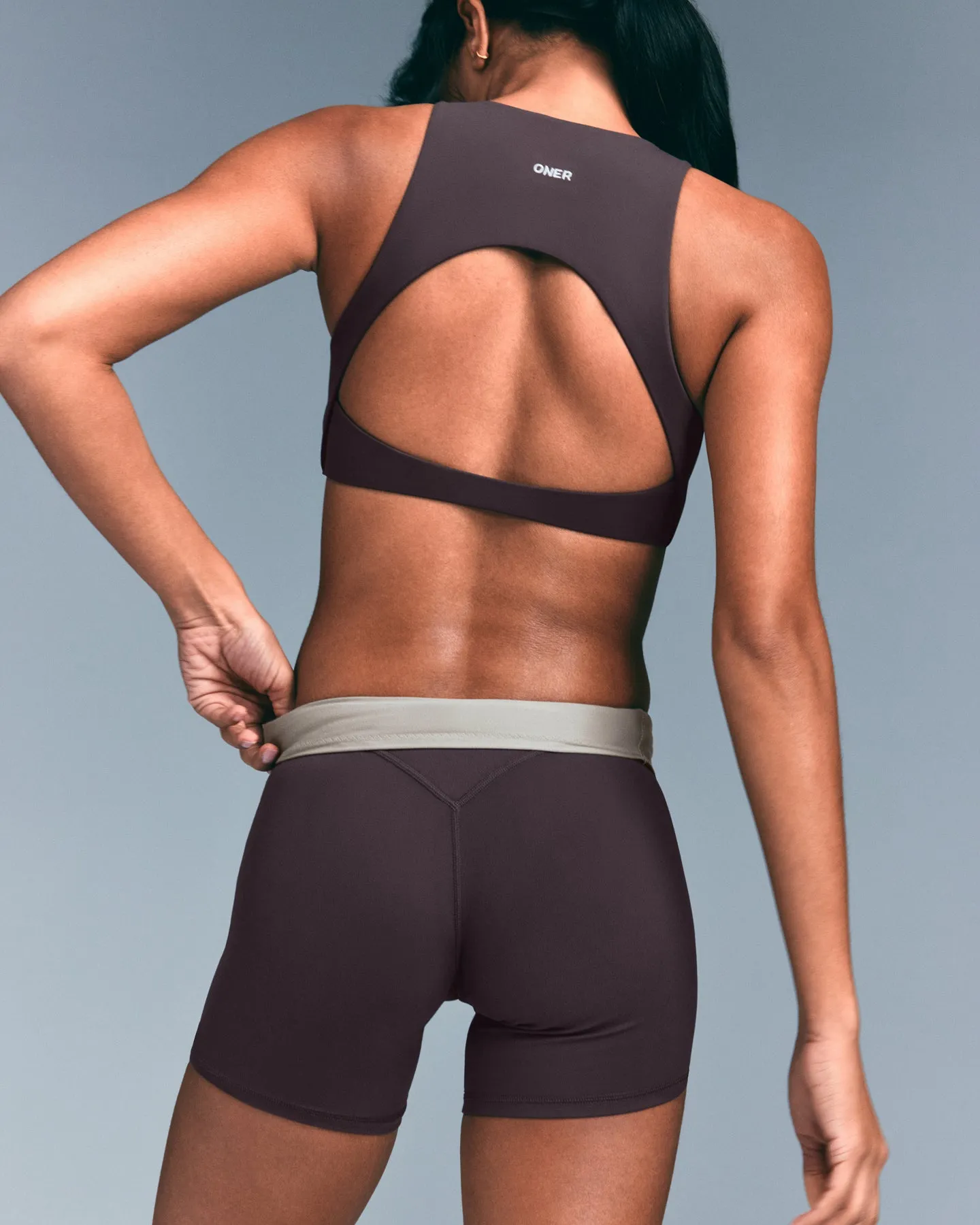 SoftMotion™ High Waisted Shorts 6" with Grey Logo | Dark Umber Brown sold by Oner Active product image thumbnail 2