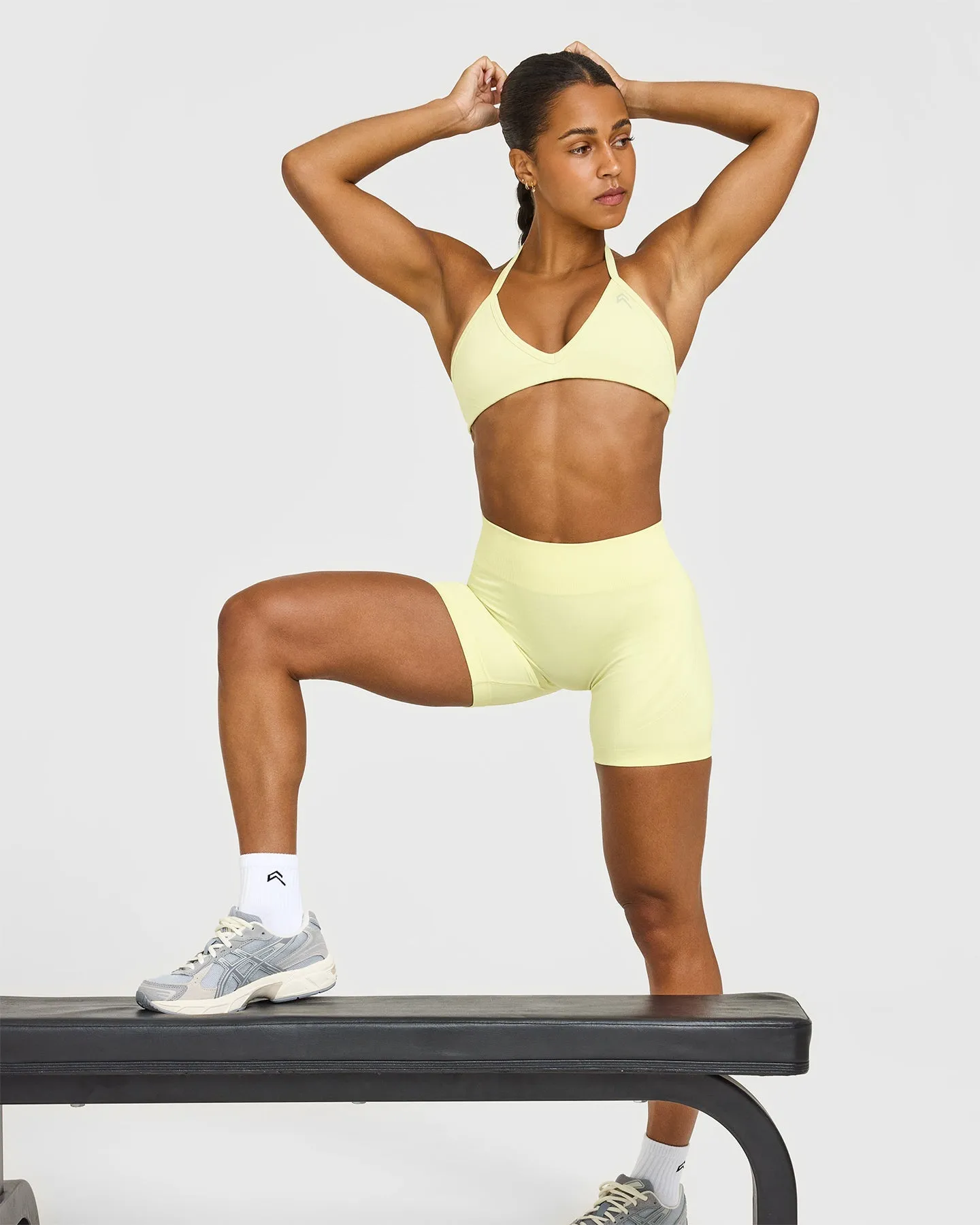 EnhanceLift™ Seamless Shorts with Grey Logo | Pastel Yellow sold by Oner Active product image thumbnail 3