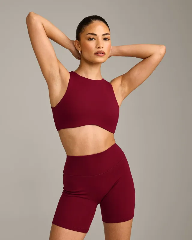 SoftMotion™ High Neck Sports Bra with Grey Logo | Ruby Red made by Oner Active