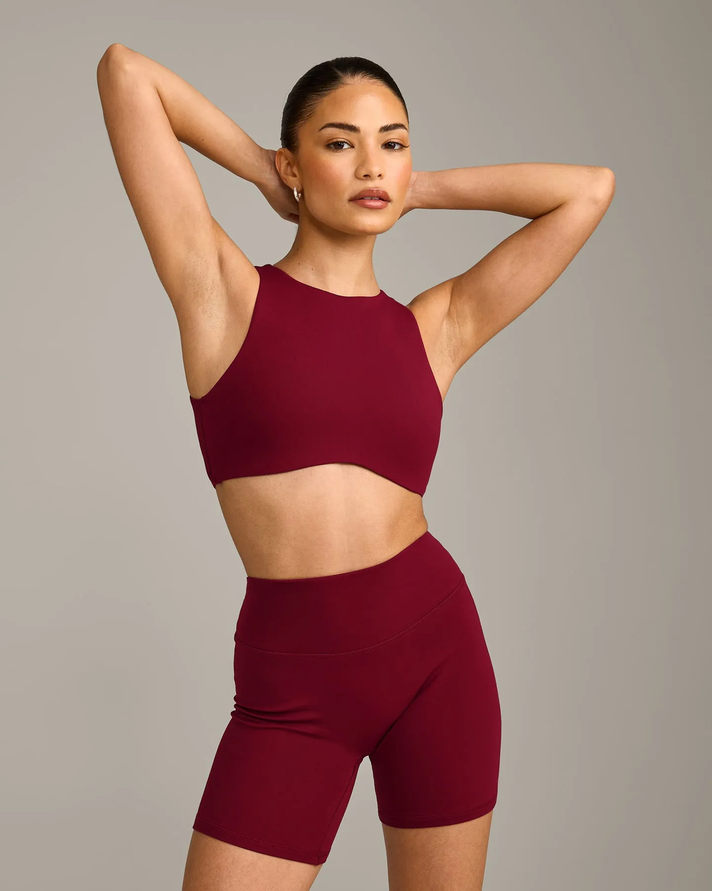 SoftMotion™ High Neck Sports Bra with Grey Logo | Ruby Red sold by Oner Active