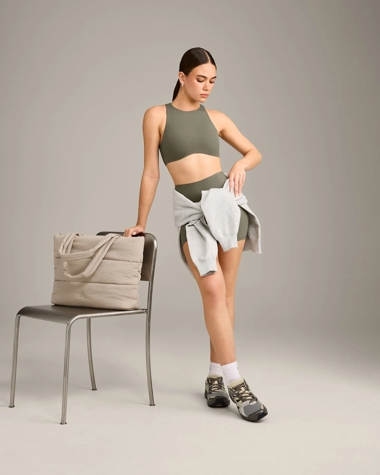 SoftMotion™ High Neck Sports Bra with Grey Logo | Alpine Green sold by Oner Active product image thumbnail 3