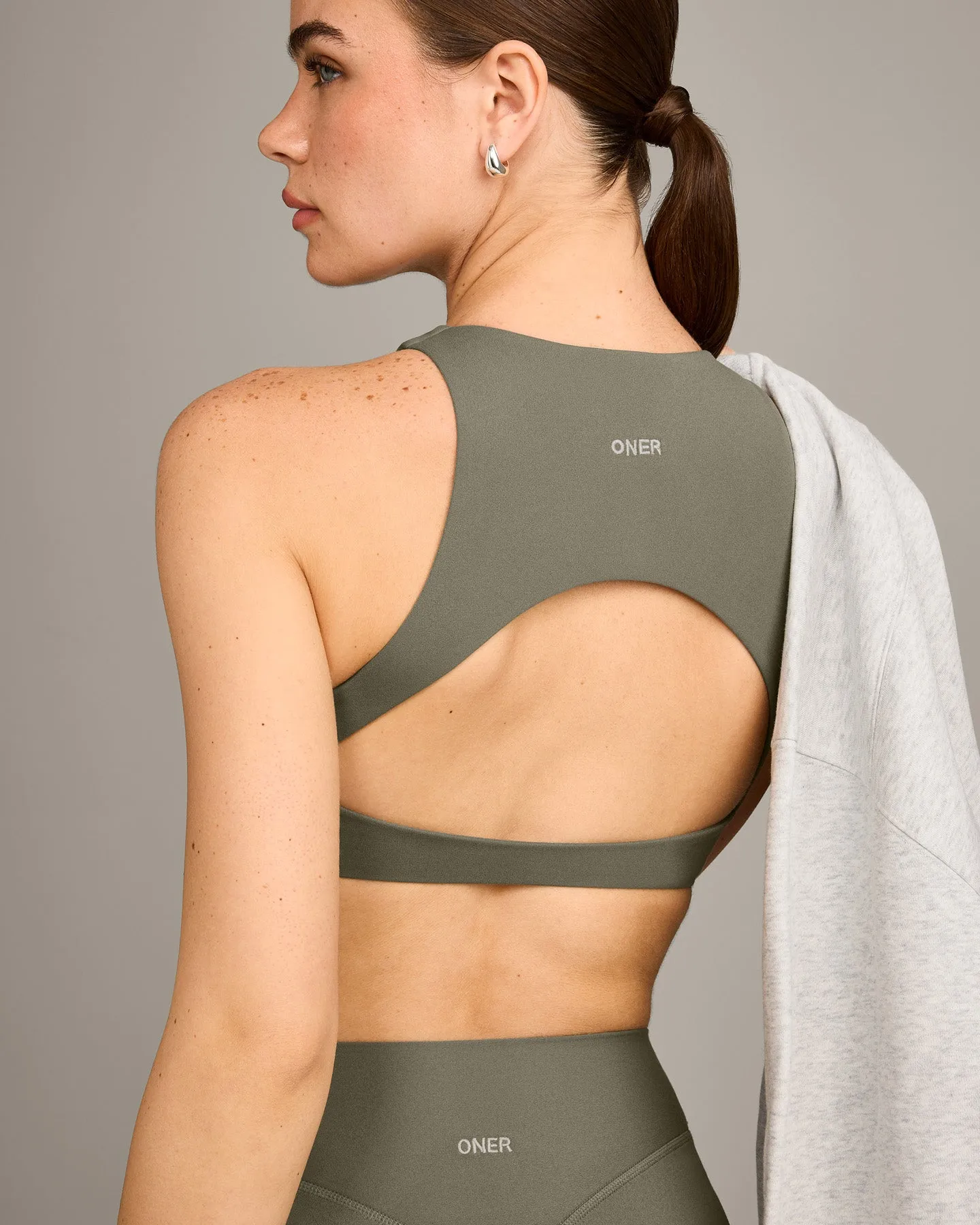 SoftMotion™ High Neck Sports Bra with Grey Logo | Alpine Green sold by Oner Active product image thumbnail 5