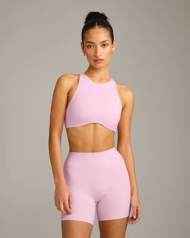 SoftMotion™ High Neck Sports Bra with Grey Logo | Chalk Pink made by Oner Active