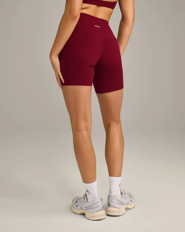 SoftMotion™ High Waisted Shorts 6" with Grey Logo | Ruby Red made by Oner Active