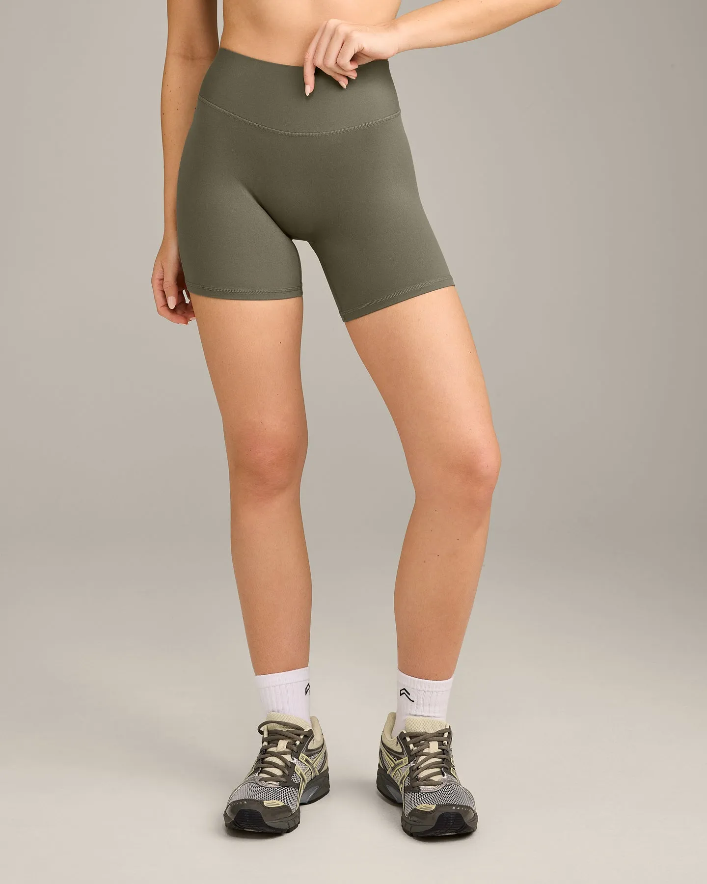 SoftMotion™ High Waisted Shorts 6" with Grey Logo | Alpine Green sold by Oner Active product image thumbnail 2