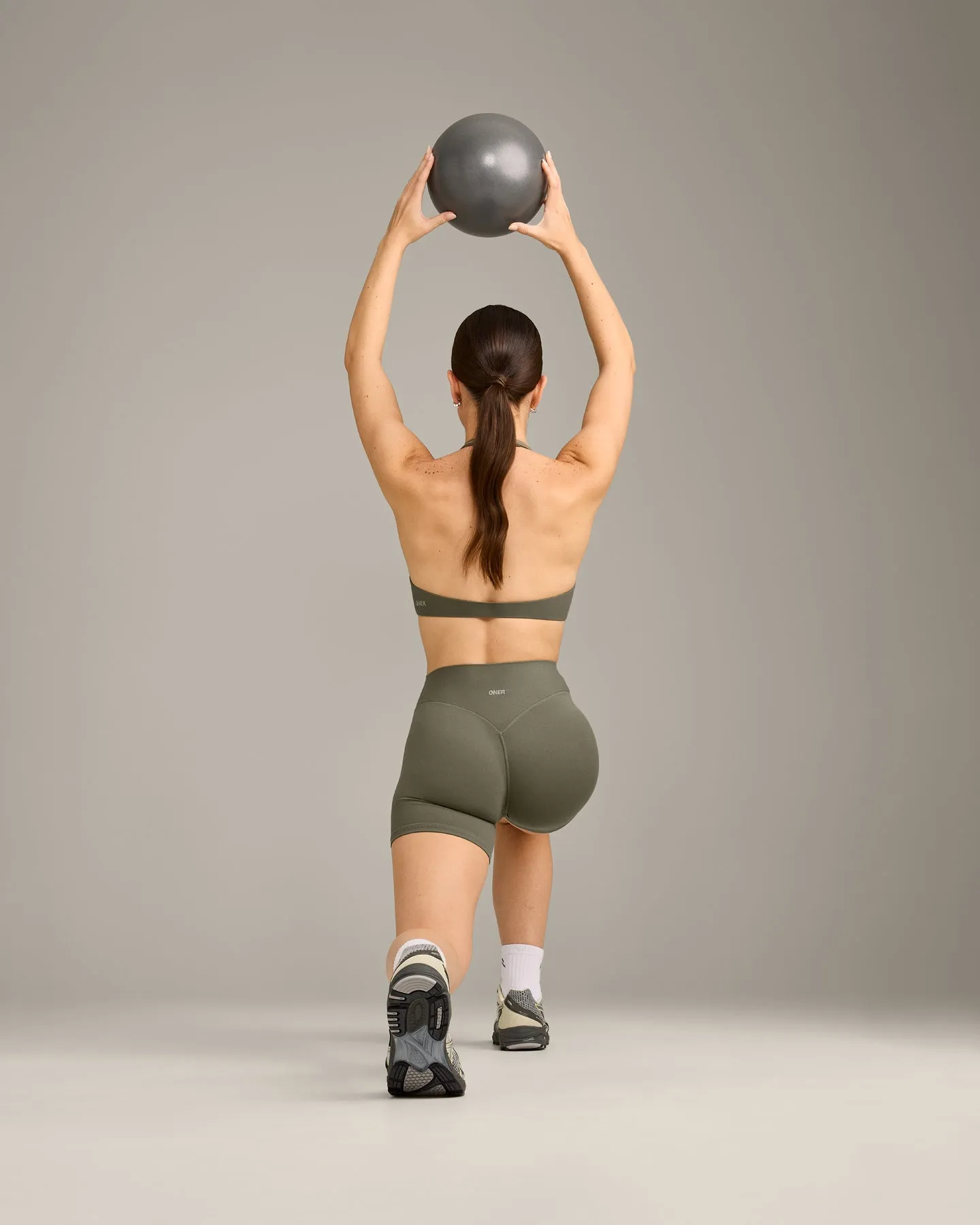 SoftMotion™ High Waisted Shorts 6" with Grey Logo | Alpine Green sold by Oner Active product image thumbnail 3