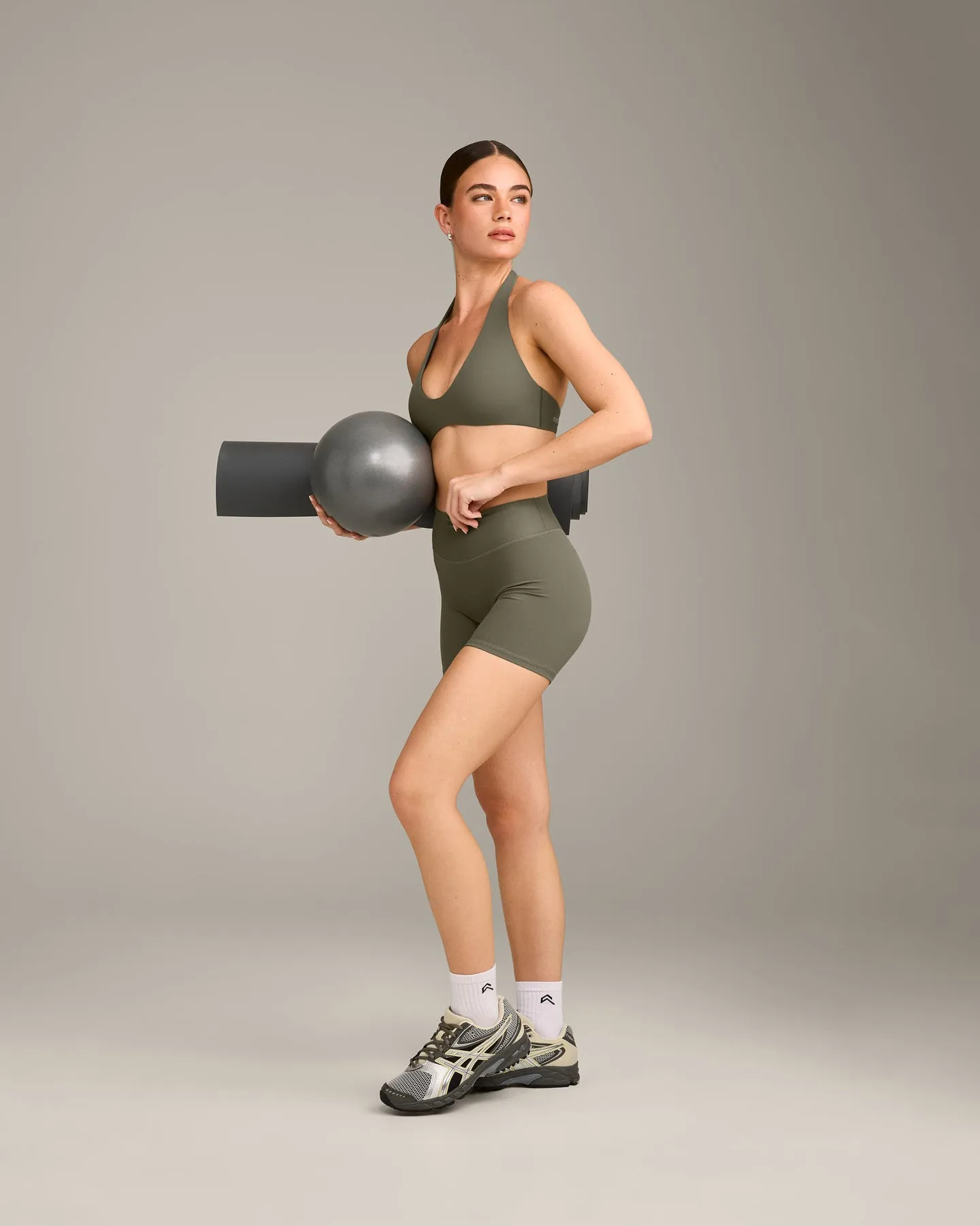 SoftMotion™ Minimal Halter Neck Bralette with Grey Logo | Alpine Green sold by Oner Active product image thumbnail 3