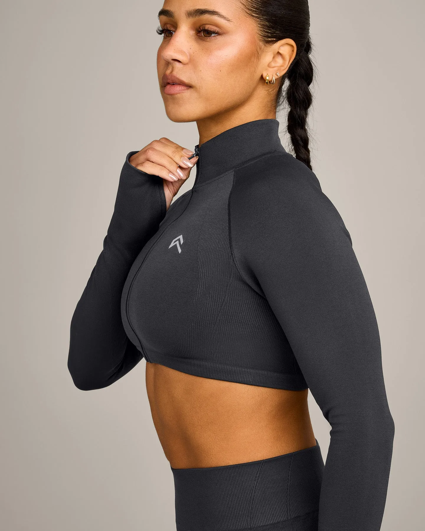 EnhanceLift™ Seamless Crop Jacket with Grey Logo | Coal sold by Oner Active product image thumbnail 5