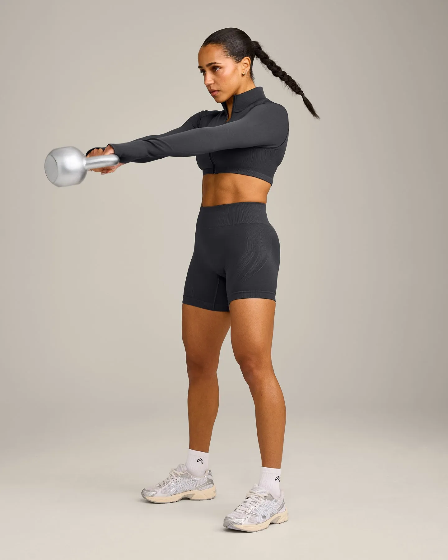 EnhanceLift™ Seamless Crop Jacket with Grey Logo | Coal sold by Oner Active product image thumbnail 3