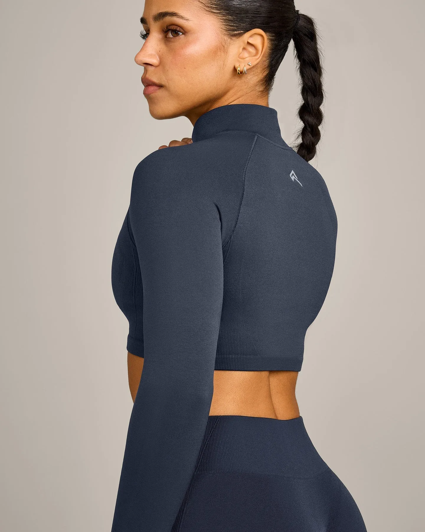 EnhanceLift™ Seamless Crop Jacket with Grey Logo | True Blue sold by Oner Active product image thumbnail 4
