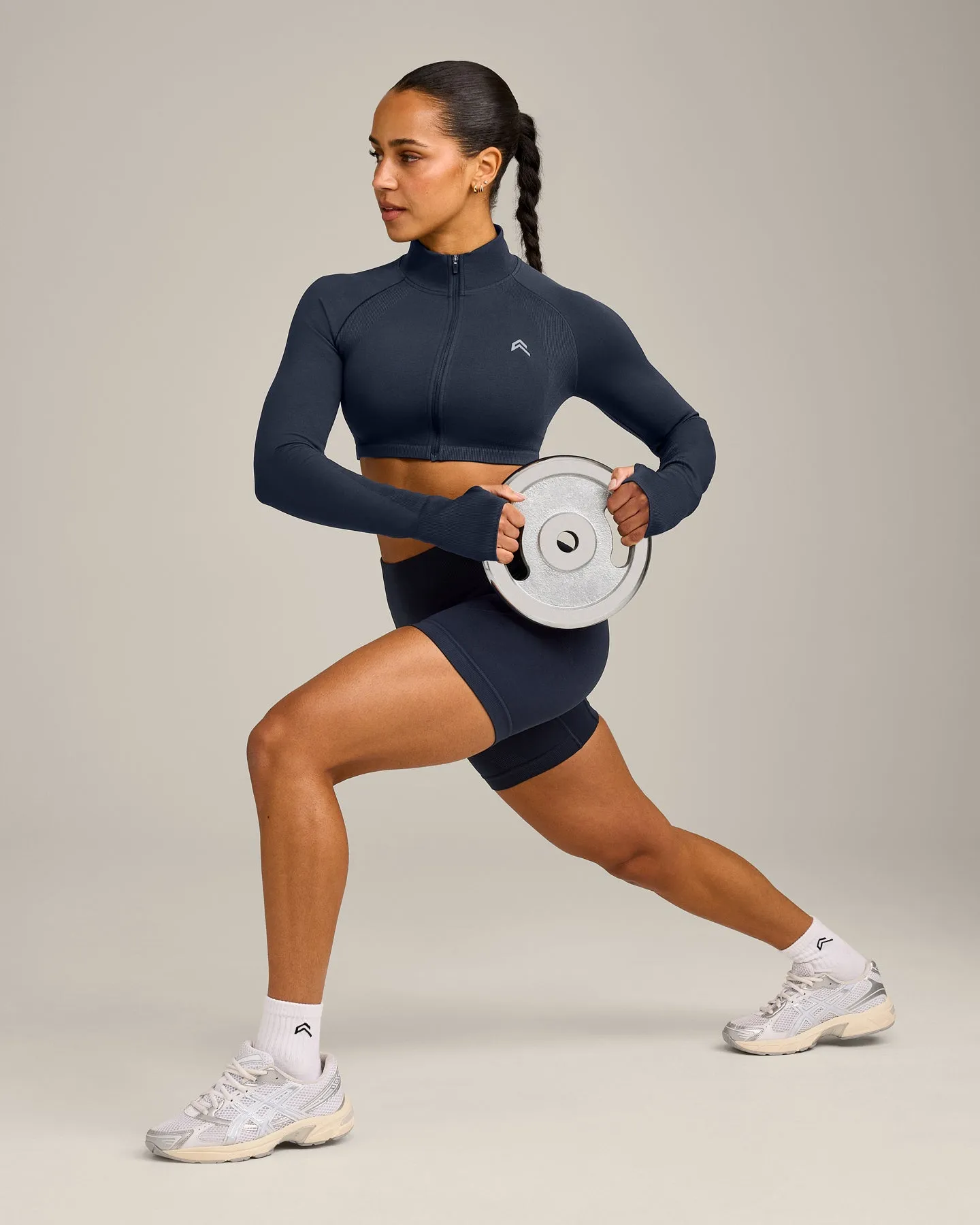 EnhanceLift™ Seamless Crop Jacket with Grey Logo | True Blue sold by Oner Active product image thumbnail 3