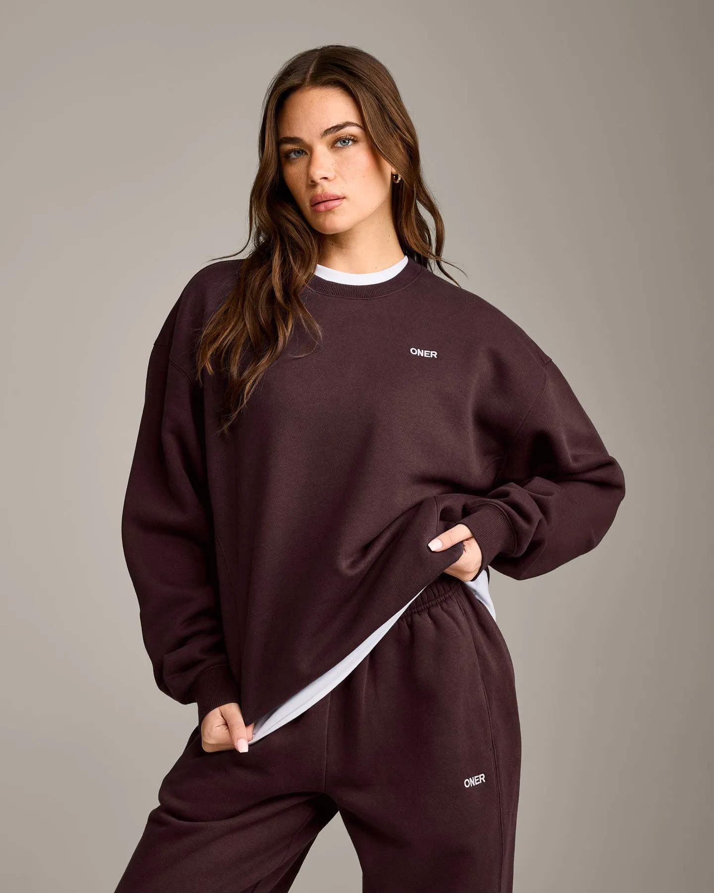 Foundations Cosy Crew Neck Sweatshirt | Plum Brown sold by Oner Active