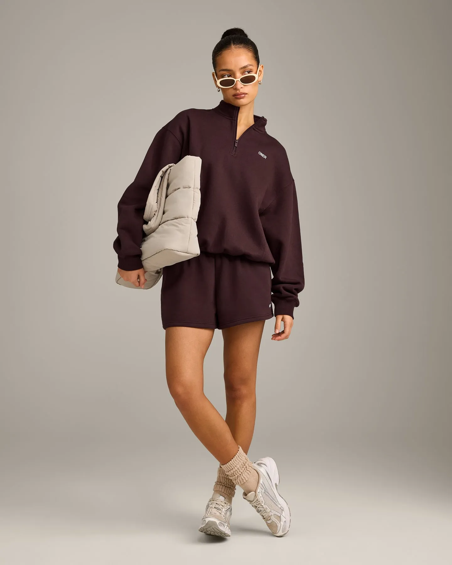 Foundations Cosy Oversized Shorts | Plum Brown sold by Oner Active product image thumbnail 3