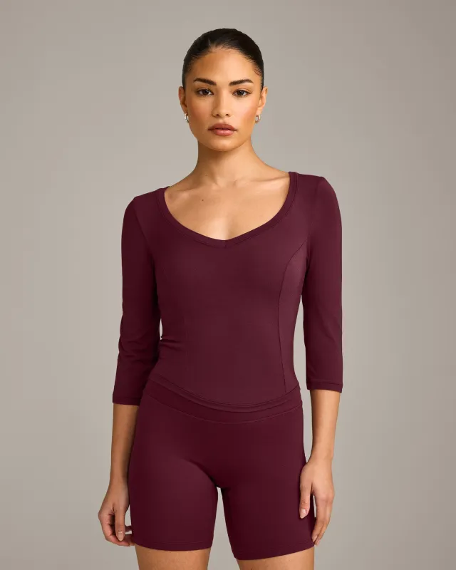 Mellow™ Motion Wide V Neck 3/4 Length Sleeve Mid Top | Cherry Lacquer Purple made by Oner Active