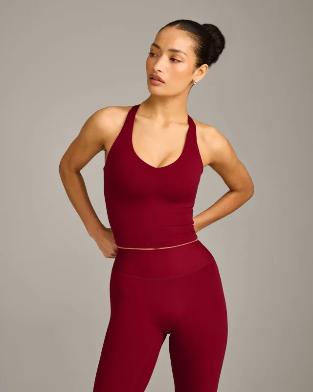 SoftMotion™ Racer Back Mid Vest with Built in Bra Shelf with Grey Logo | Ruby Red made by Oner Active