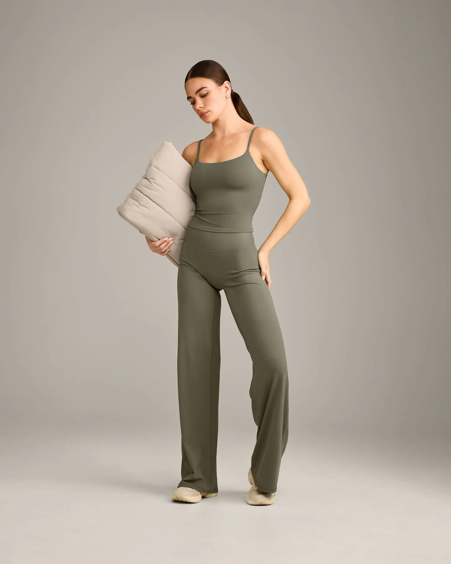SoftMotion™ Strappy Mid Vest with Built in Bra Shelf with Grey Logo | Alpine Green sold by Oner Active product image thumbnail 3