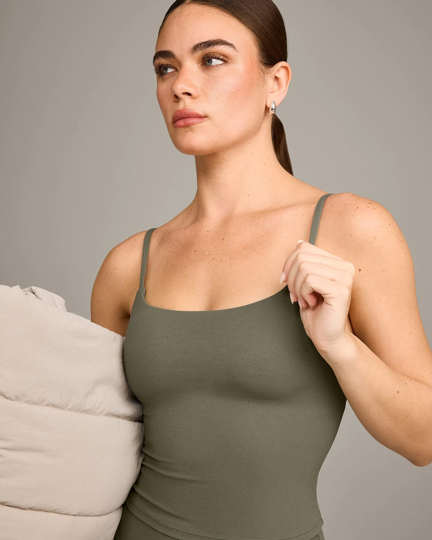 SoftMotion™ Strappy Mid Vest with Built in Bra Shelf with Grey Logo | Alpine Green sold by Oner Active product image thumbnail 4