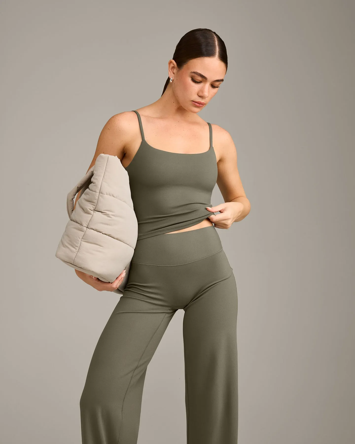 SoftMotion™ Strappy Mid Vest with Built in Bra Shelf with Grey Logo | Alpine Green sold by Oner Active product image thumbnail 5