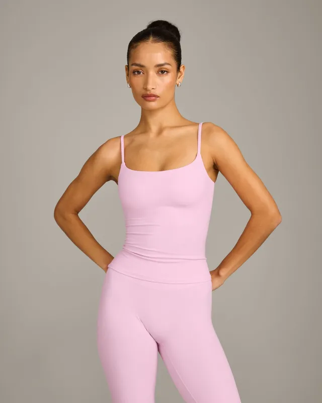 SoftMotion™ Strappy Vest with Built in Bra Shelf with Grey Logo | Chalk Pink made by Oner Active