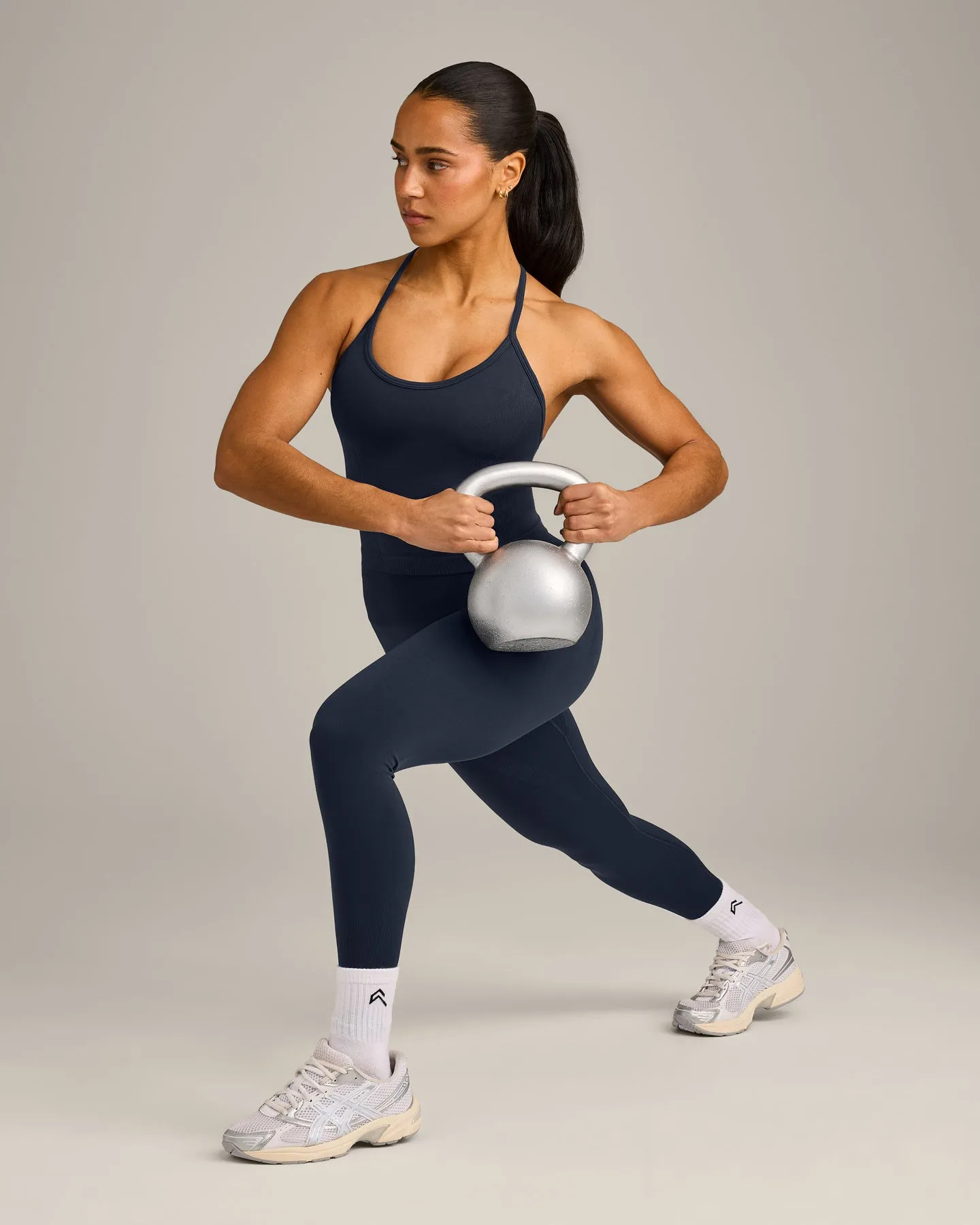 EnhanceLift™ Seamless Strappy Racer Vest with Built in Bra Shelf with Grey Logo | True Blue sold by Oner Active product image thumbnail 3