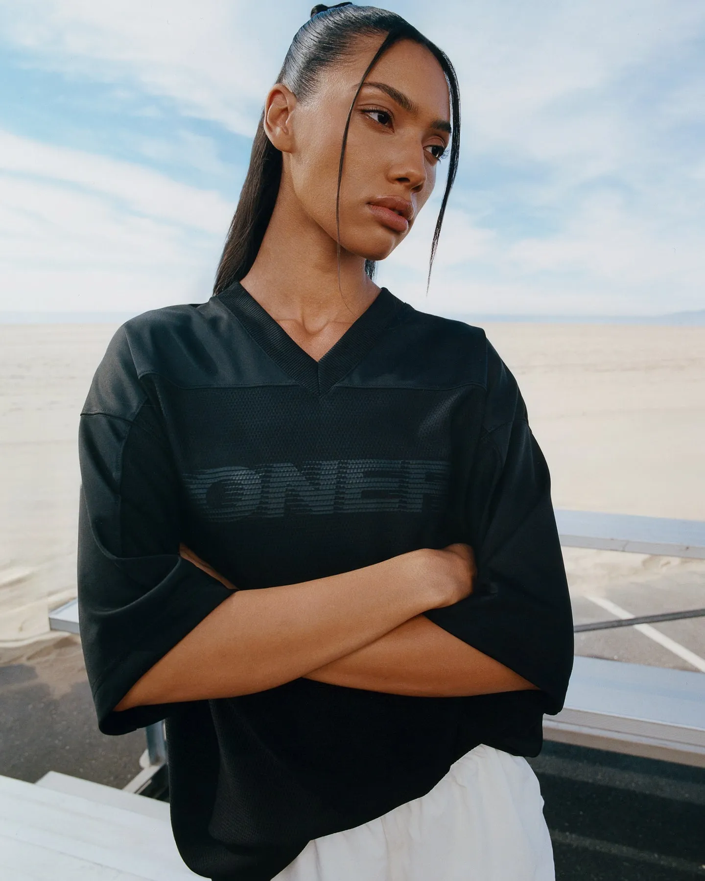 Oversized V Neck T-Shirt with Oner Graphic | Black sold by Oner Active product image thumbnail 2