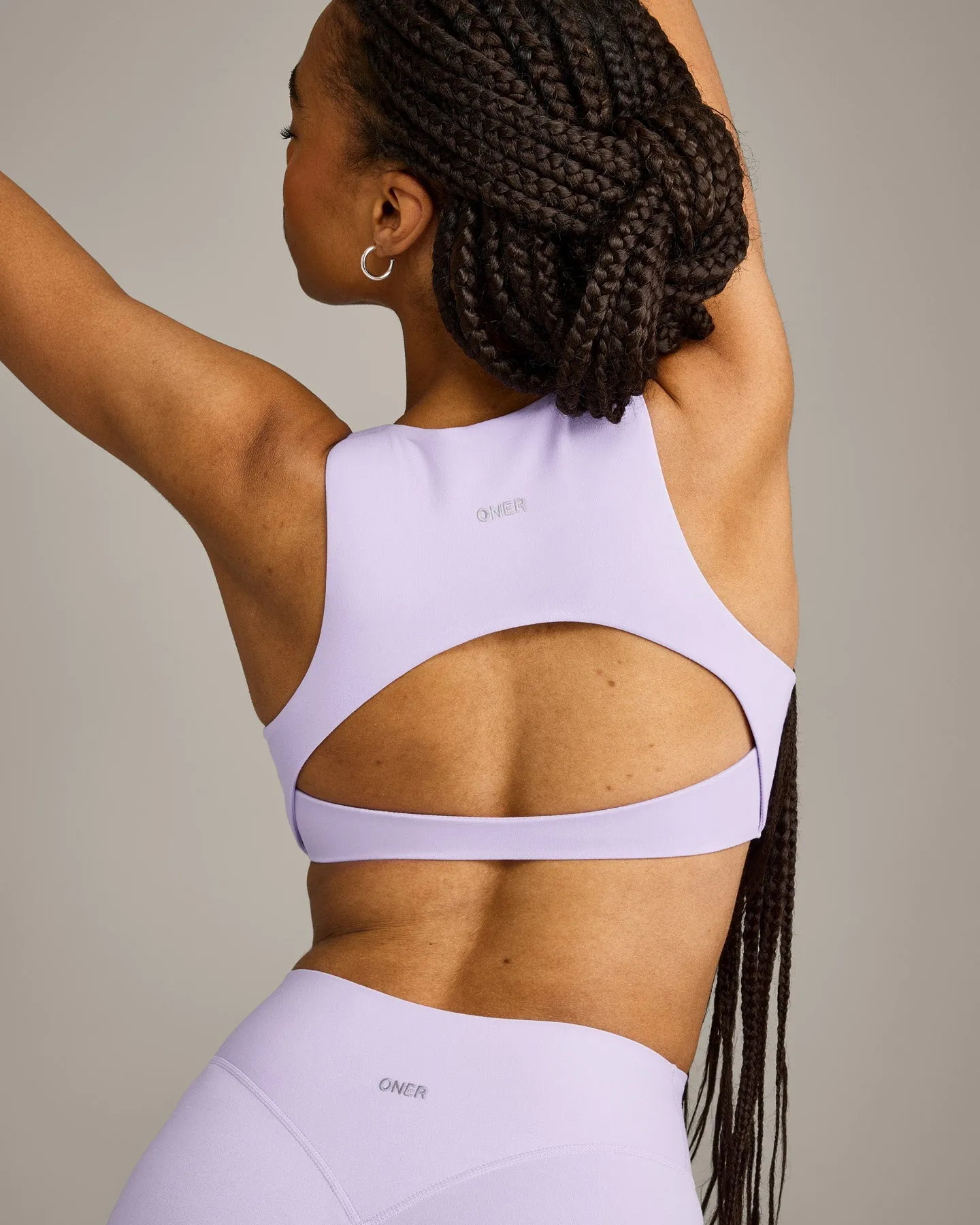 SoftMotion™ High Neck Sports Bra with Grey Logo | Lavender Purple sold by Oner Active product image thumbnail 5
