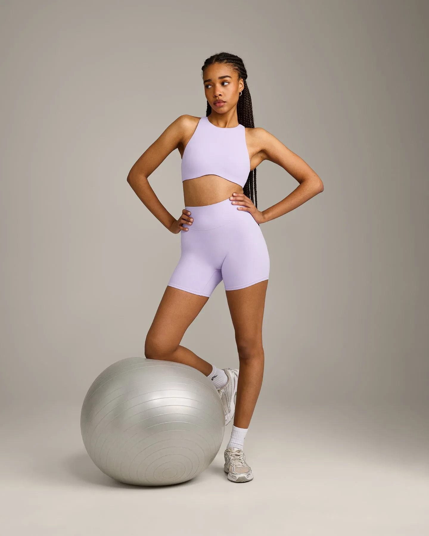 SoftMotion™ High Neck Sports Bra with Grey Logo | Lavender Purple sold by Oner Active product image thumbnail 3