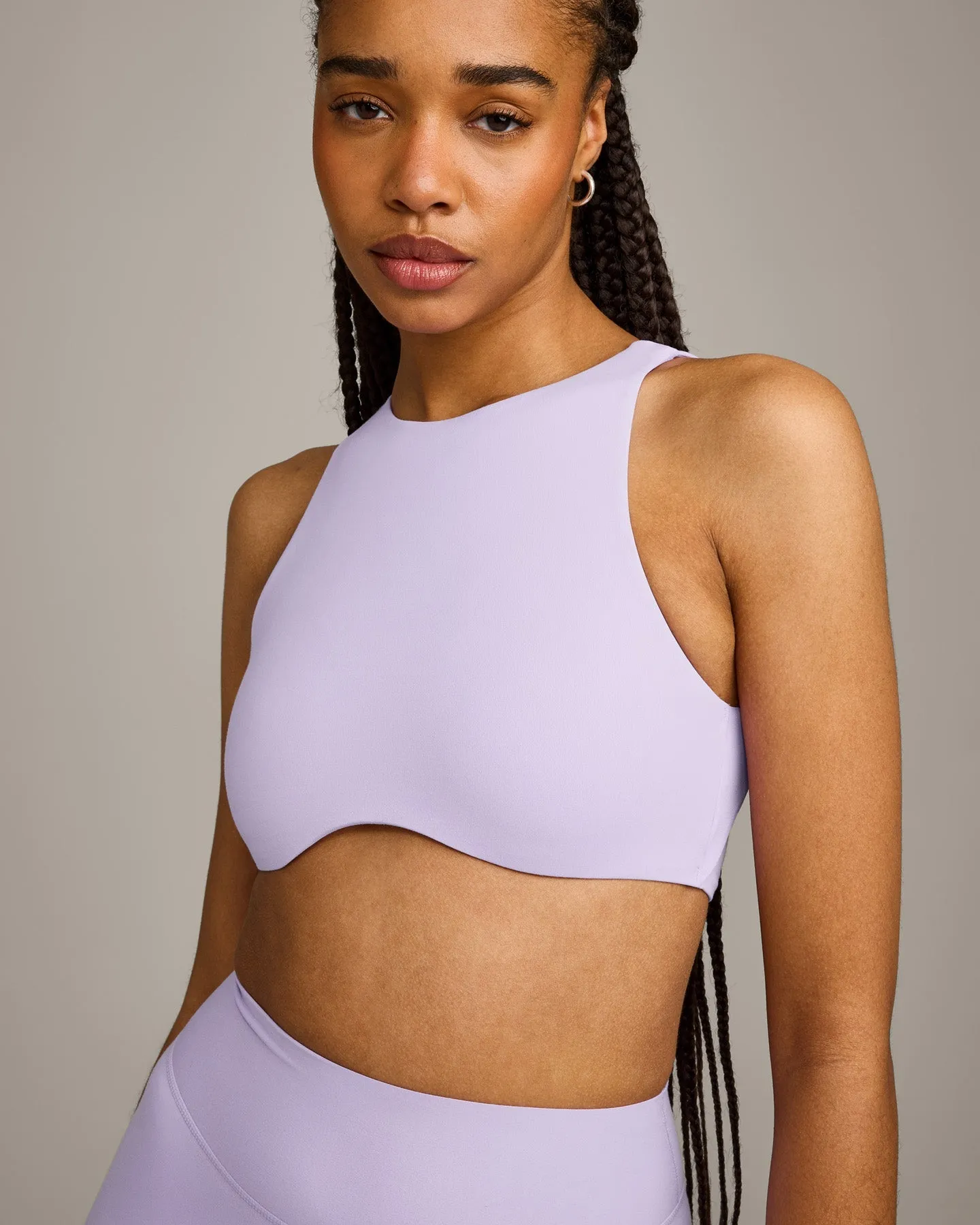 SoftMotion™ High Neck Sports Bra with Grey Logo | Lavender Purple sold by Oner Active product image thumbnail 4