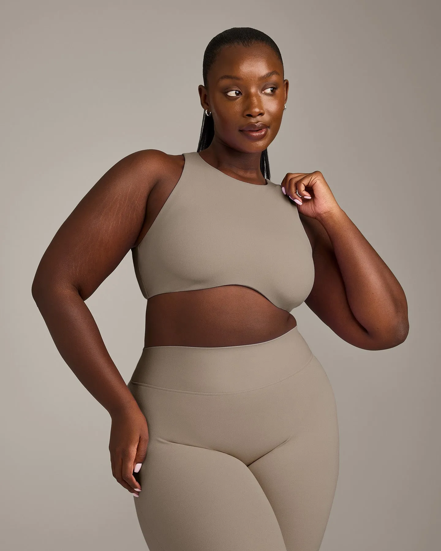 SoftMotion™ High Neck Sports Bra with Grey Logo | Minky sold by Oner Active