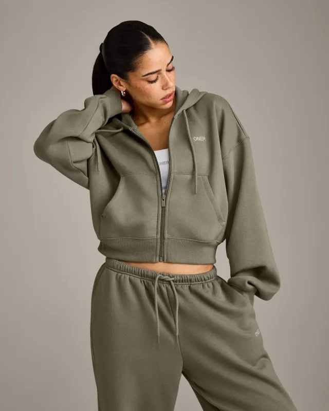 Foundations All Season Cropped Zip Through Hoodie | Alpine Green made by Oner Active