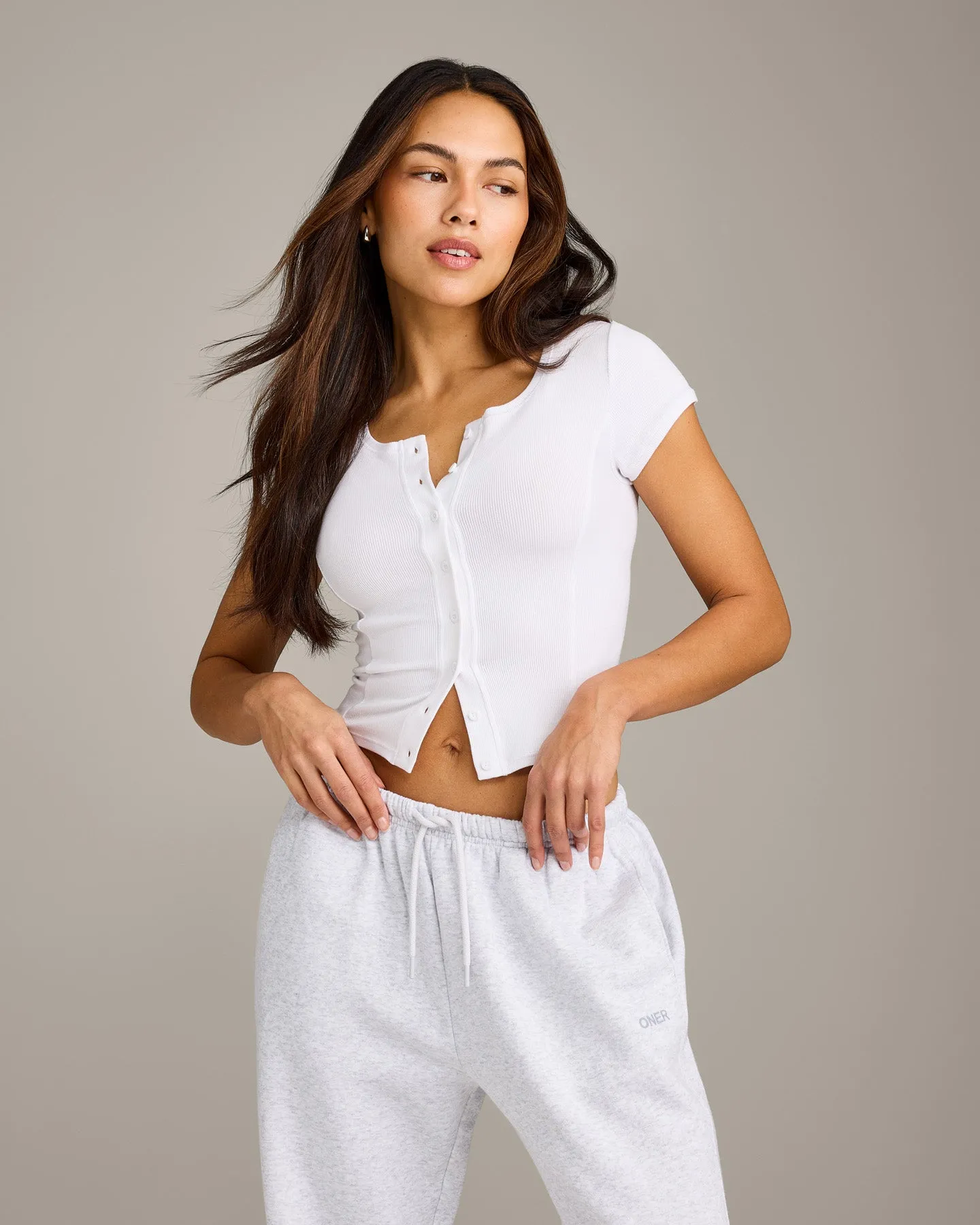 Mellow™ Rib Mid Short Sleeve Cardigan | White sold by Oner Active