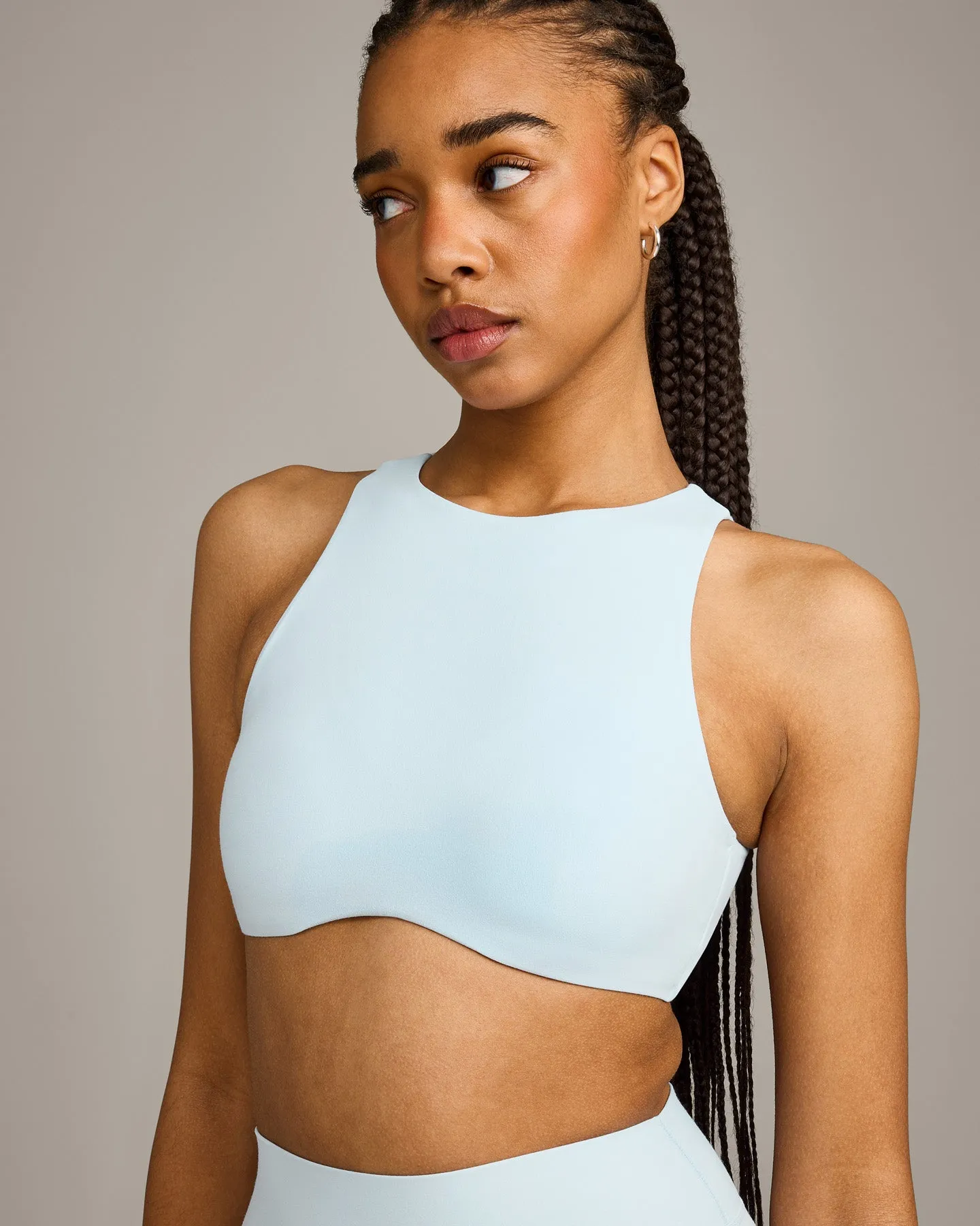 SoftMotion™ High Neck Sports Bra with Grey Logo | Cloud Blue sold by Oner Active product image thumbnail 5