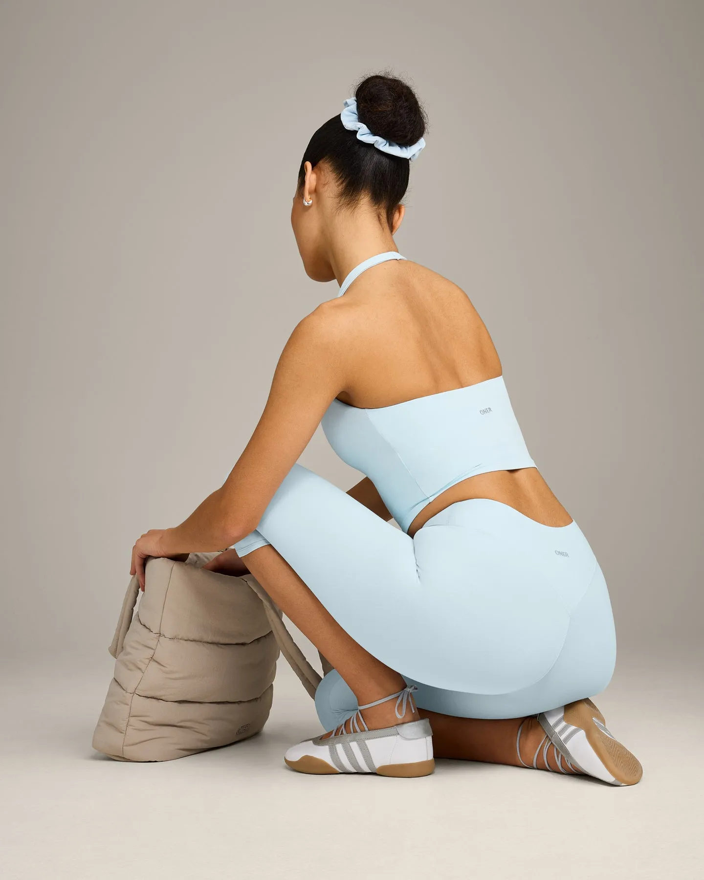 SoftMotion™ High Waisted Capri Leggings with Grey Logo | Cloud Blue sold by Oner Active product image thumbnail 5
