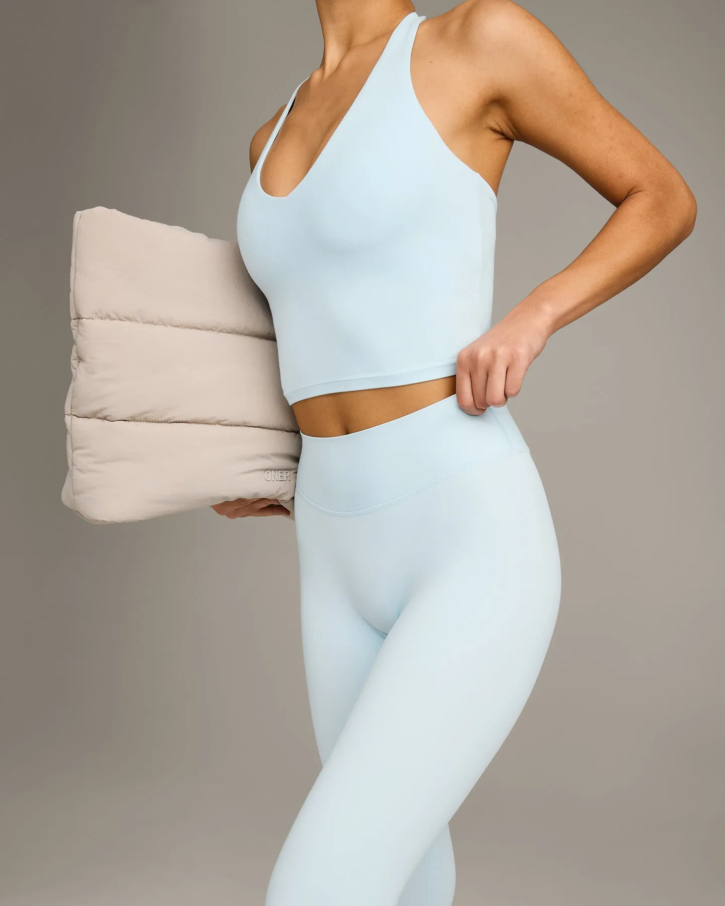 SoftMotion™ High Waisted Capri Leggings with Grey Logo | Cloud Blue sold by Oner Active product image thumbnail 3