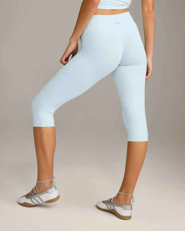 SoftMotion™ High Waisted Capri Leggings with Grey Logo | Cloud Blue made by Oner Active