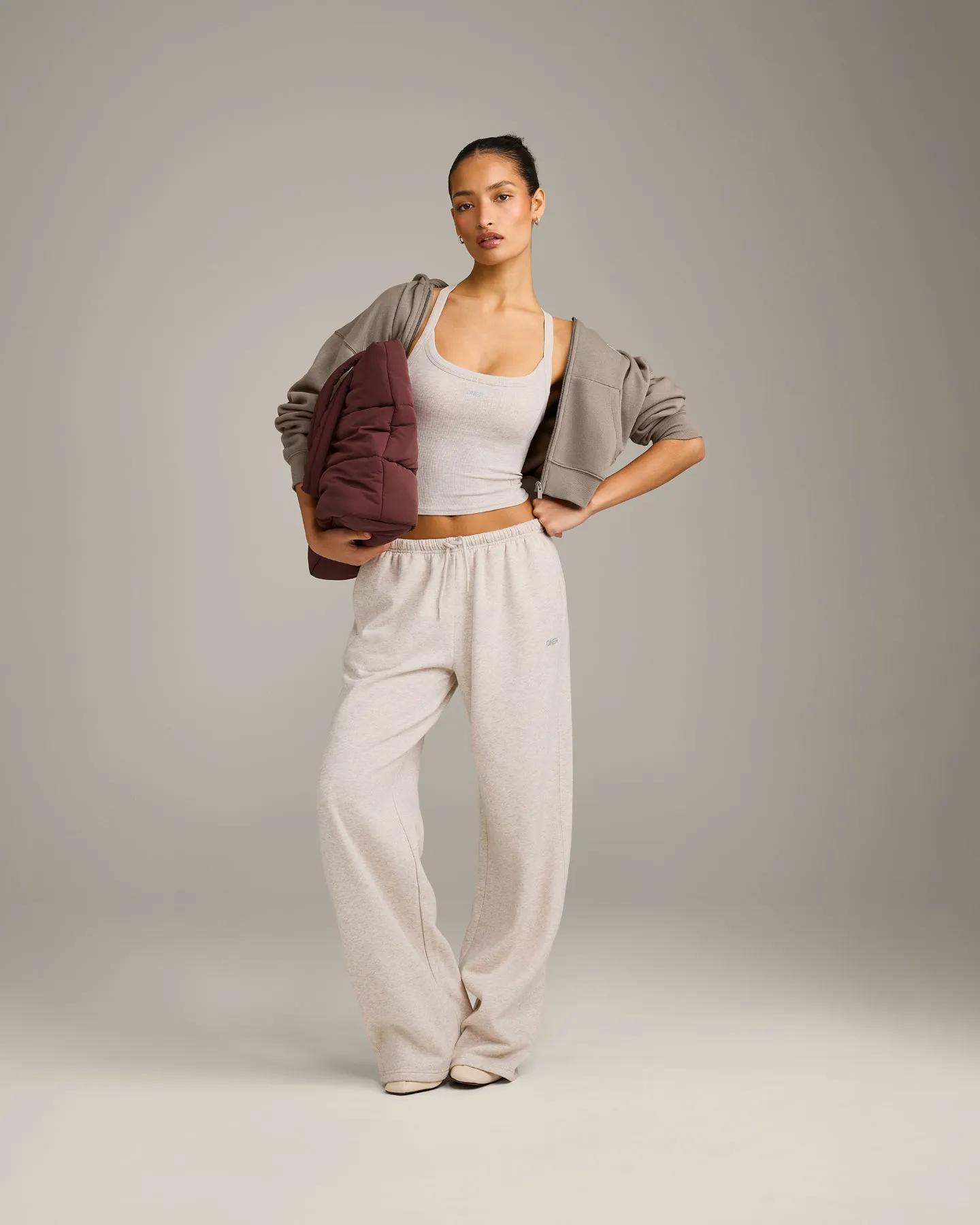 Mellow™ Rib Racer Back Mid Vest with Built in Bra Shelf | Oat Marl sold by Oner Active product image thumbnail 2