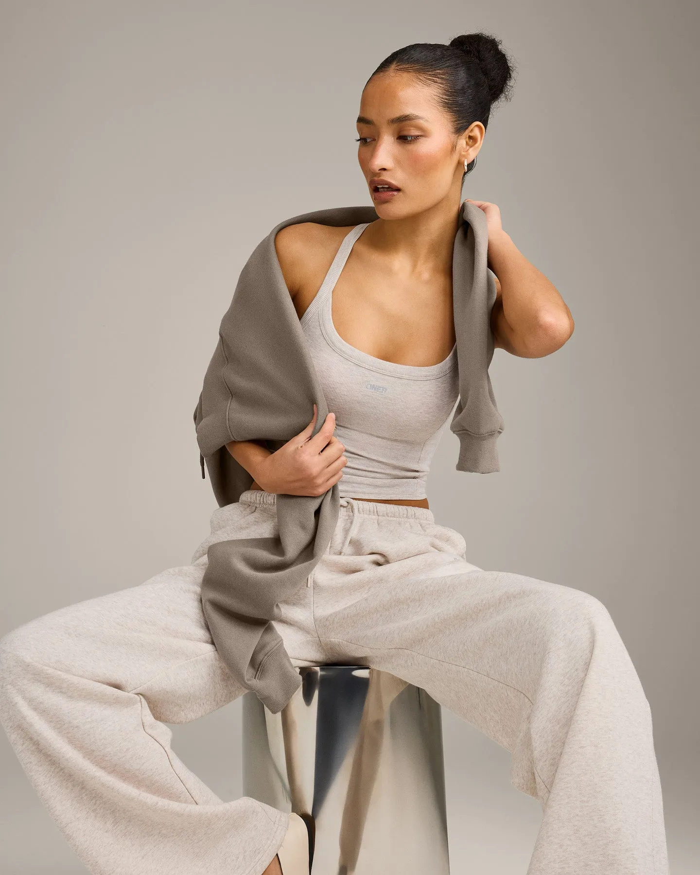 Mellow™ Rib Racer Back Mid Vest with Built in Bra Shelf | Oat Marl sold by Oner Active product image thumbnail 3