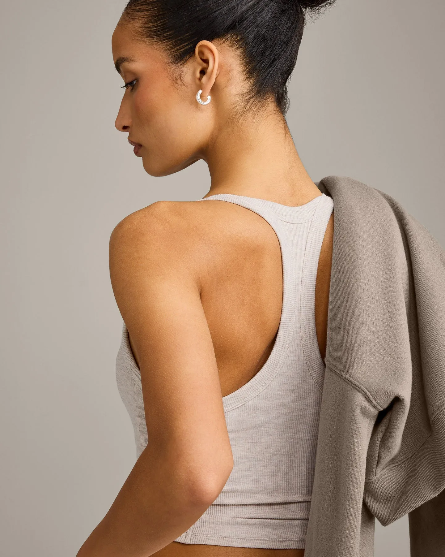 Mellow™ Rib Racer Back Mid Vest with Built in Bra Shelf | Oat Marl sold by Oner Active product image thumbnail 4