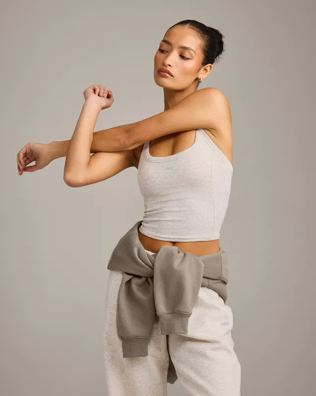Mellow™ Rib Racer Back Mid Vest with Built in Bra Shelf | Oat Marl made by Oner Active
