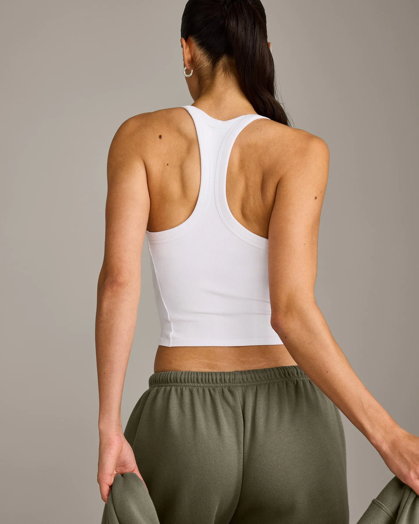 Mellow™ Rib Racer Back Mid Vest with Built in Bra Shelf | White sold by Oner Active product image thumbnail 4