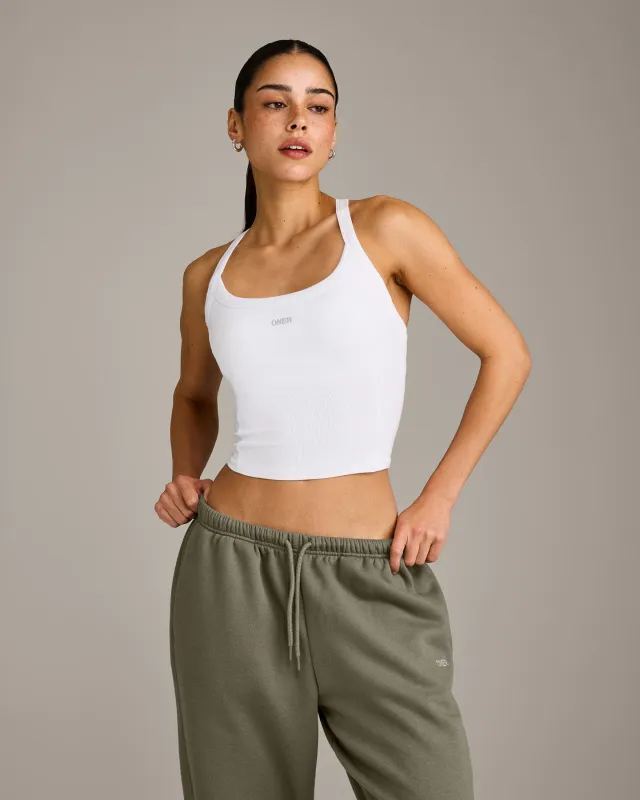 Mellow™ Rib Racer Back Mid Vest with Built in Bra Shelf | White made by Oner Active