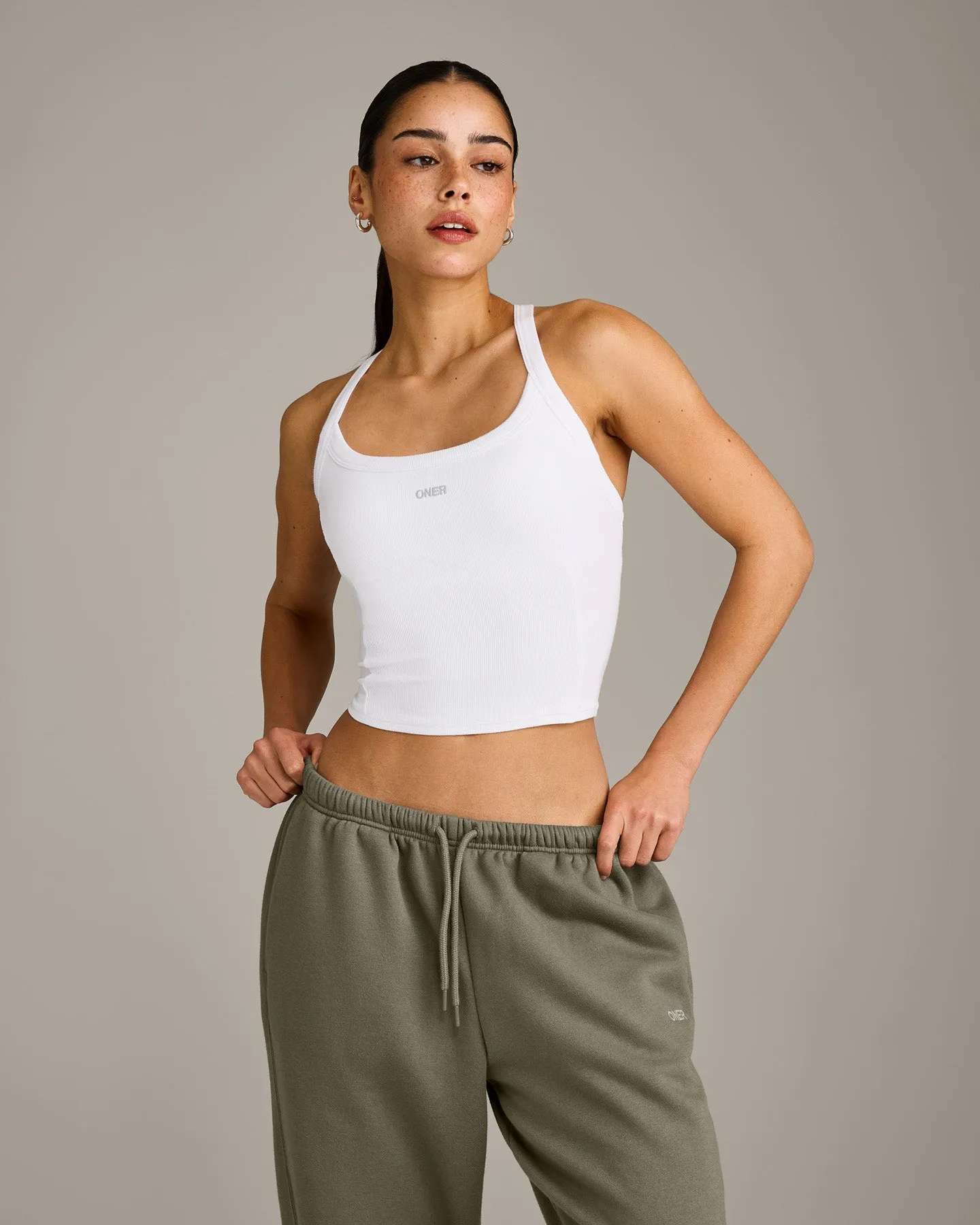 Mellow™ Rib Racer Back Mid Vest with Built in Bra Shelf | White sold by Oner Active
