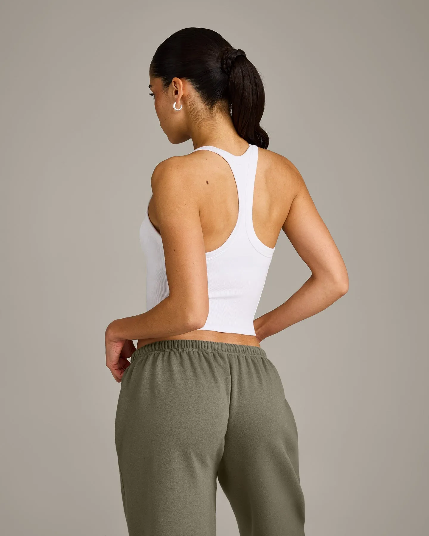 Mellow™ Rib Racer Back Mid Vest with Built in Bra Shelf | White sold by Oner Active product image thumbnail 5