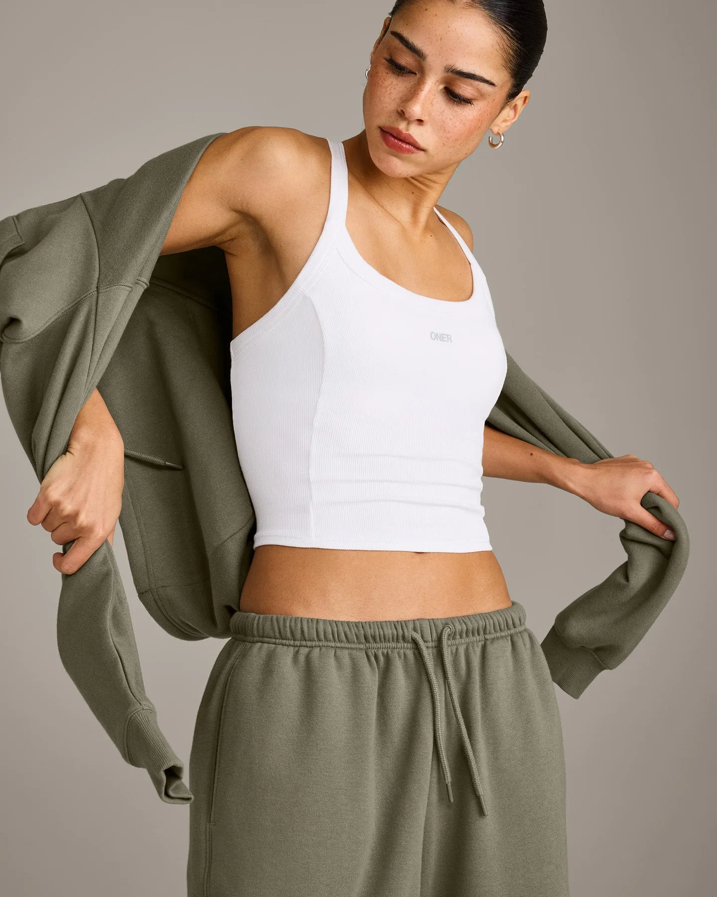 Mellow™ Rib Racer Back Mid Vest with Built in Bra Shelf | White sold by Oner Active product image thumbnail 2