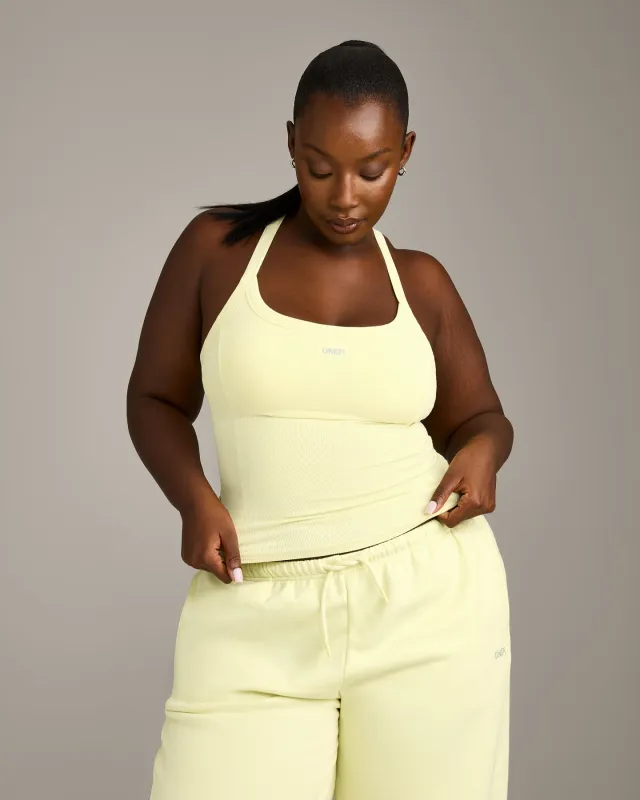 Mellow™ Rib Racer Back Vest with Built in Bra Shelf | Pastel Yellow made by Oner Active