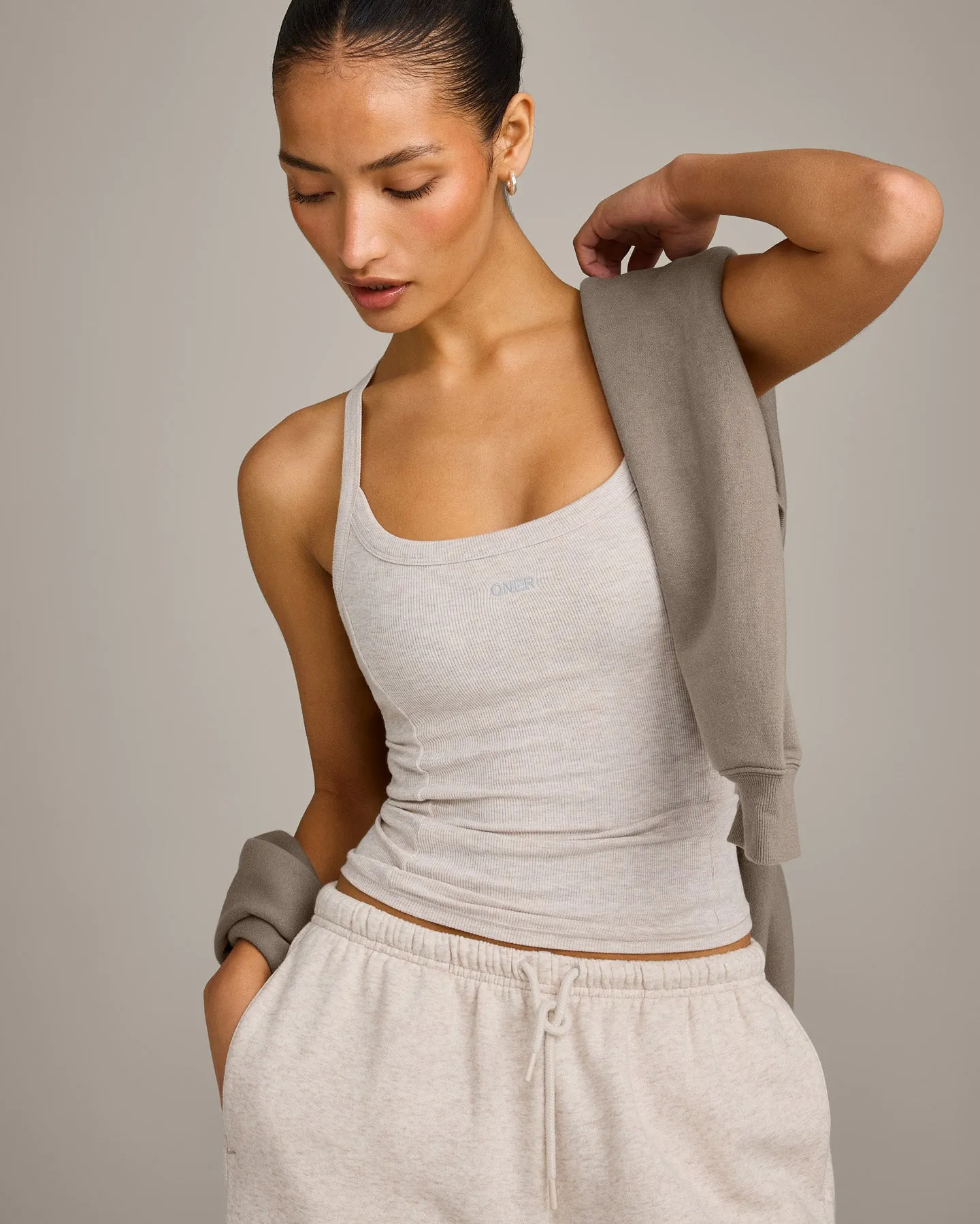Mellow™ Rib Racer Back Vest with Built in Bra Shelf | Oat Marl sold by Oner Active product image thumbnail 3