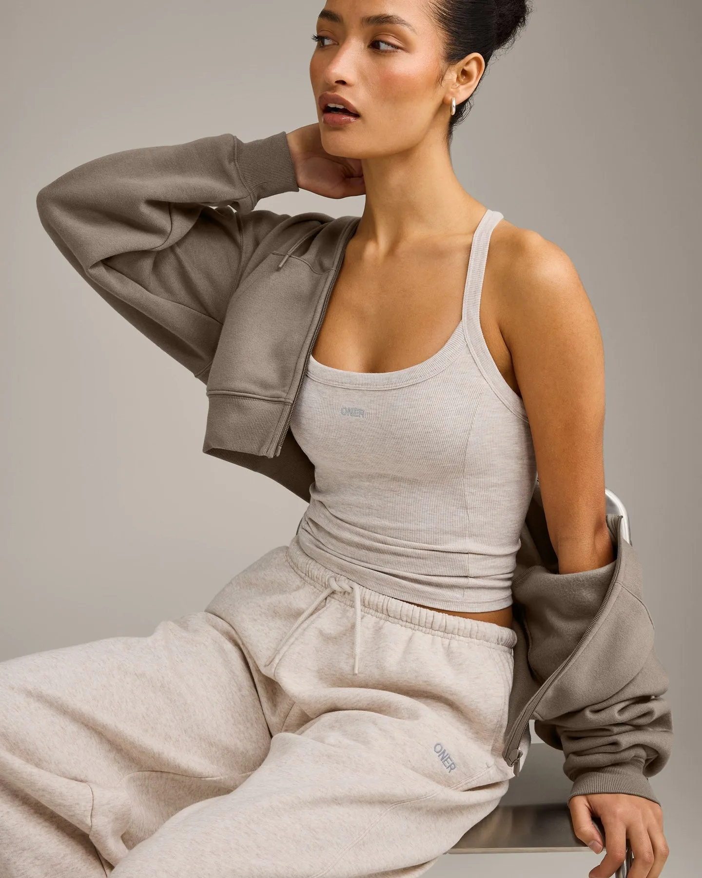 Mellow™ Rib Racer Back Vest with Built in Bra Shelf | Oat Marl sold by Oner Active product image thumbnail 5
